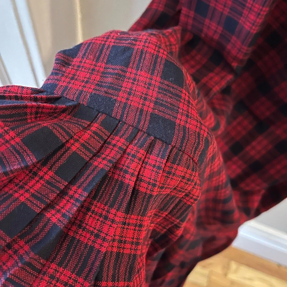 Urban Outfitters Waldorf Red & Black Plaid Pleated Flannel Slip Midi Dress - Picture 5 of 7